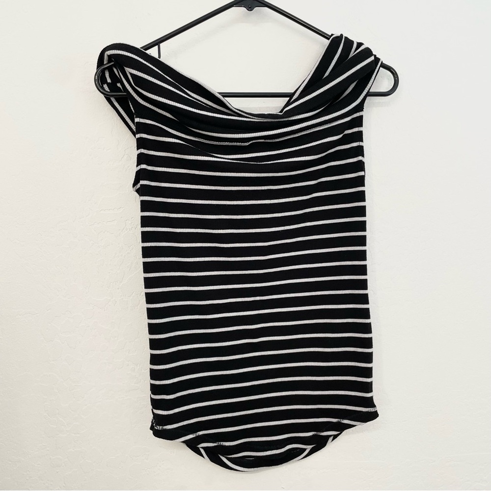 Free People Black and White Off-Shoulder Striped Blouse- L - Picture 13 of 13